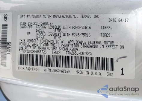 2017 Toyota Tacoma Sr из США, поврежденный, VIN 5TFRX5GNXHX089726